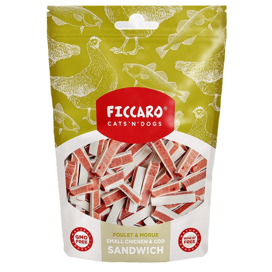 FICCARO Hundesnack Kylling & Torsk Sandwich Small - små sandwichstykker 100 g